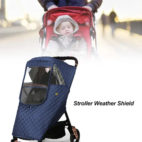 Vista 2 de Funda universal para cochecito de bebé, cubierta de lluvia para mantener el clima de viaje del bebé, cubierta cálida para cochecito (azul) (12121)