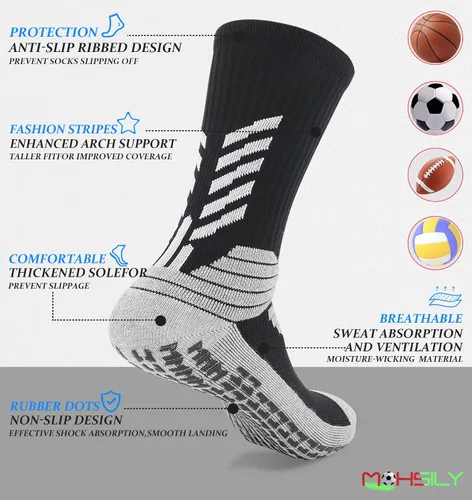 Vista 2 de Calcetines antideslizantes de fútbol para hombre, con agarres, antideslizantes, para hospital, para entrenamiento, atléticos