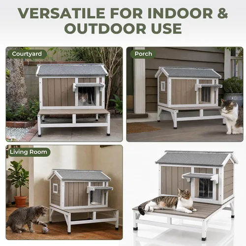 Vista 7 de Petscosset Insulated Outdoor Cat House, Weatherproof Feral Cat Shelter