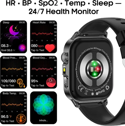 Vista 2 de Yowow BIT Reloj inteligente para hombres y mujeres con pantalla HD de 2.0 pulgadas, monitor de sueño de frecuencia cardíaca y oxígeno de presión