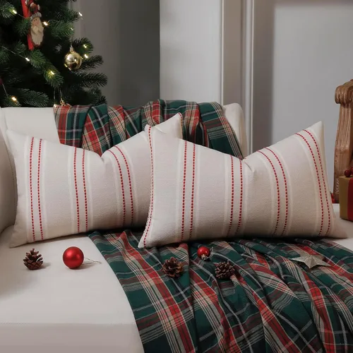 Vista 52 de Hckot Fundas de Almohadas Decorativas 16x16 Juego de 2 Fundas de Almohadas a Rayas de Lino Texturizado Almohadas Decorativas Fundas de Cojines