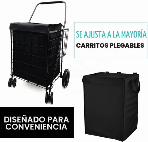 Vista 4 de Forro de carrito de compras impermeable jumbo, Oxford 600D para comestibles y bolsa de lavandería, tamaño universal para carritos de compras