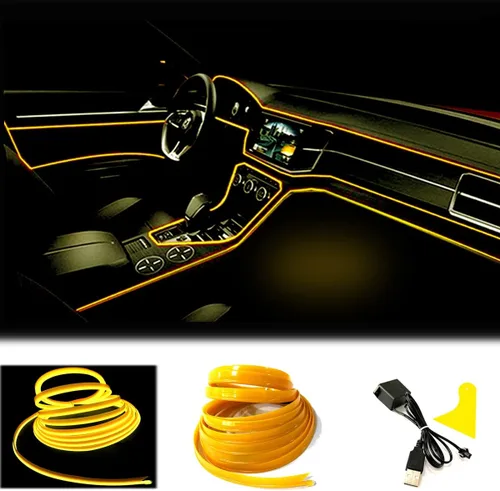 Vista 11 de Tira de luces LED de cable electroluminiscente azul para interior de automóvil, 6.5 pies de cable de neón con controlador USB de 5 voltios