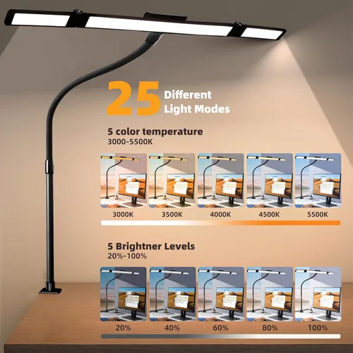 Vista 5 de BAYSQUIRREL Lámpara de escritorio LED con abrazadera, luz de escritorio con sensor humano, cuello de cisne, protección ocular remota, lámpara