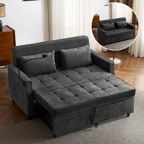 Vista 12 de Harper & Bright Designs Sofá cama convertible moderno de 56.9 pulgadas con un cojín de respaldo reversible, bolsillos laterales, dos puertos USB