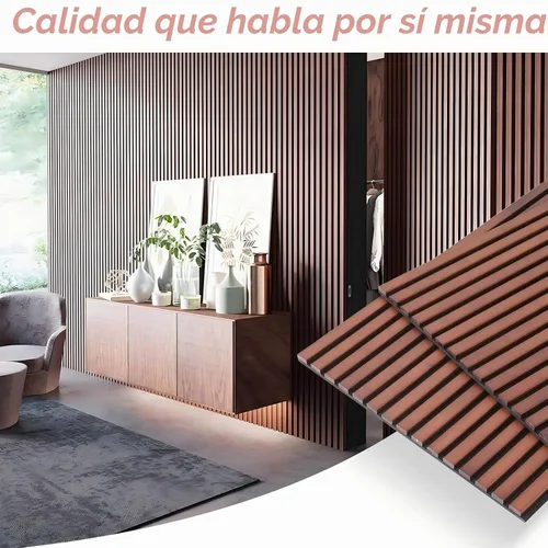 Vista 6 de NAVREX 2 paneles acústicos de listones de madera maciza para pared y techo, panel de pared acanalado 3D resistente al fuego que absorbe el sonido