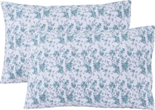 Vista 14 de Feather & Stitch - Fundas de almohada 100% algodón de 2 piezas tamaño Queen, 300TC fundas de almohada ultra suaves con cierre de sobre, resistentes