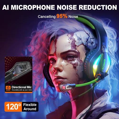 Vista 2 de Krysenix PG1 - Auriculares para juegos para PS4PS5PCXbox, Xbox One con sonido de micrófono estéreo AI, auriculares de computadora con conector