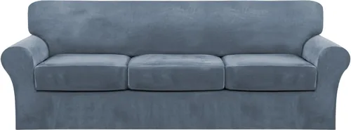 Vista 25 de FantasDecor Fundas de terciopelo para sofá de 2 piezas para sala, con cojín individual, protector elástico de muebles para mascotas, lavable a Negro