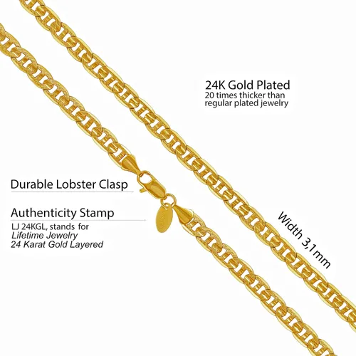 Vista 3 de LIFETIME JEWELRY - Collar de cadena de 0.118in, chapado en oro de 24 quilates