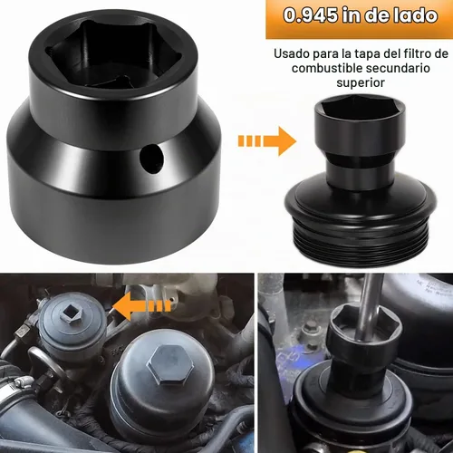 Vista 4 de Filtro de combustible/Aceite 24mm / 36mm Juego de enchufe reversible Filtro de combustible Tapa removedor e instalador asistente para 2003-2010 6.0L