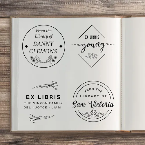 Vista 2 de Sello de nombre de libro de biblioteca personalizado Ex Libris de The Library of Stamper Booklover Gift Please Return to This Belongs Custom