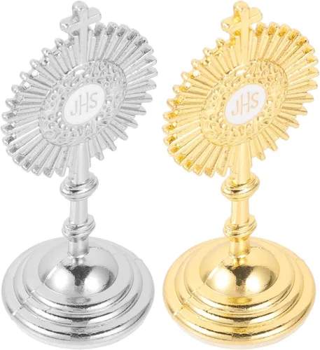 Vista 2 de EXCEART 2 piezas de cruz pequeña de metal - Adorno antiguo de cruz de escritorio con base estable, regalos cristianos religiosos para hombres