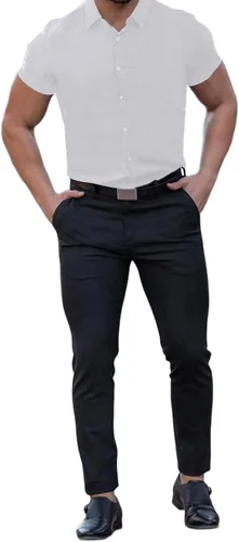 Vista 5 de Camisas de manga corta con botones para hombre, estilo casual, ajuste muscular, para el verano