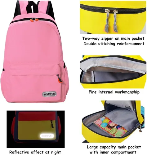 Vista 5 de Mochila para niños de 15 pulgadas, ligera, para escuela primaria, para jardín de infantes, mochila de viaje casual, Rosado, Personalizado