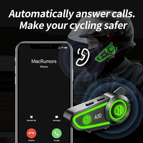 Vista 8 de Altavoces para casco de motocicleta, auriculares Bluetooth, respuesta automática, control de música, 120 horas de reproducción, sistema de alta