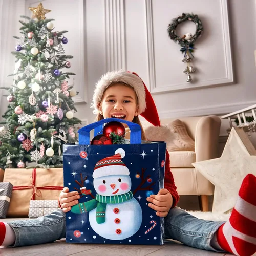 Vista 7 de Xuniea Paquete de 12 bolsas reutilizables de Navidad a granel con asas, bolsas de regalo de Navidad, multifuncionales, no tejidas, para compras