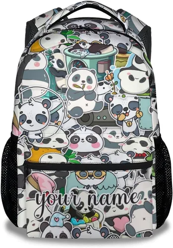 Vista 8 de Mochila Panda para niñas y niños, mochilas negras de 16 pulgadas para la escuela, bonita bolsa ligera y duradera para niños