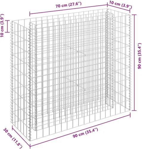 Vista 3 de vidaXL Gabion - Maceta elevada para pared, jardín, césped, patio, jardín, jardín, jardín, jardín, jardín, flores, acero galvanizado, 35.4 x 35.4