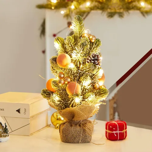 Vista 2 de Decoración de Árbol de Navidad Pequeño de Arpillera con Luces - Mini Árbol Artificial de Mesa Central para Decoraciones Navideñas de Interior Casa