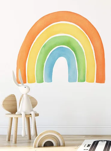 Vista 10 de Vinilo adhesivo para pared, diseño de acuarela, arcoíris, despegar y pegar (pequeño, 29.5 pulgadas de ancho x 24 pulgadas de alto, coral)