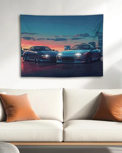 Vista 27 de QEOPGNE Tapiz de pared grande Jdm Anime Sunset Japanese Car S13, tapiz de pared para dormitorio, sala de estar, decoración estética, tapices de 30 x