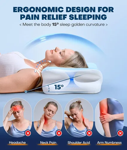 Vista 9 de Almohada cervical para el cuello 5 veces para aliviar el dolor, almohada ortopédica refrescante para dormir, almohadas de espuma viscoelástica