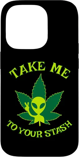 Vista 17 de iPhone 16 Alien Weed Leaf Stoner 420 Stash Fiction Pot Lovers Design Case