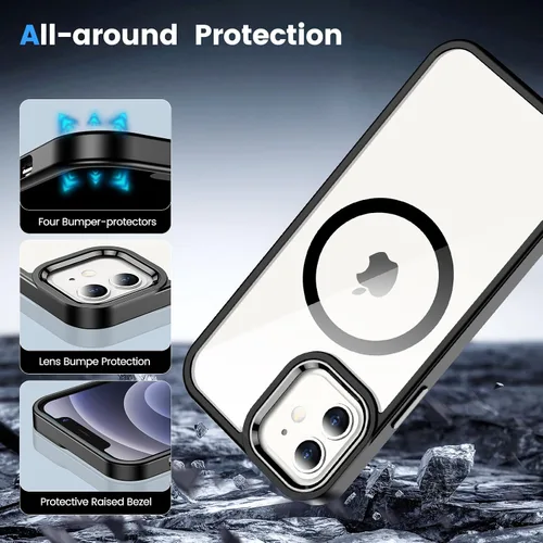 Vista 4 de Funda magnética para iPhone 12 y iPhone 12 Pro transparente, [compatible con Magsafe de 12 pies a prueba de golpes] [No amarillenta] Funda delgada
