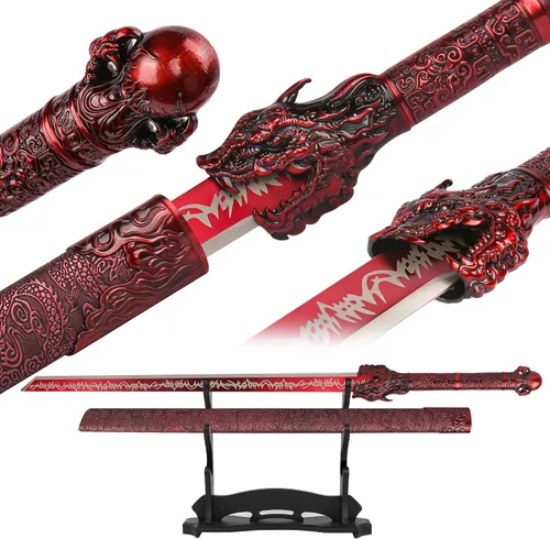 Vista 19 de Espada Katana japonesa hecha a mano, espada samurái de acero al carbono sin afilar con vaina, espada de espiga completa para colección, exhibición