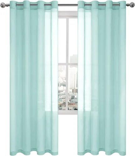 Vista 129 de DWCN Cortinas traslúcidas color verde frijol para sala de estar y dormitorio - Cortinas voile con aspecto de lino sintético con ojales en la parte