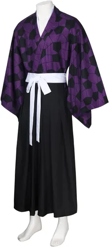 Vista 2 de LINKOM Anime Demon Kokushibou Cosplay Costume Kimono Outfits Uniform Set for Men Halloween Party