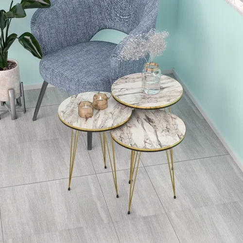 Vista 11 de Juego de 3 anidadores rectangulares, mesa anidable, base moderna de aspecto de grano de madera para mesas de centro o mesitas de noche, mesa