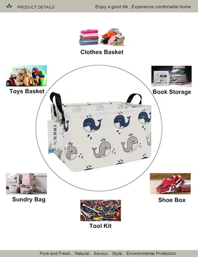 Vista 3 de Cesta de lavandería plegable rectangular, canasta de lona, cesta para guardería, adecuada para niños, oficina, dormitorio, ropa, almacenamiento