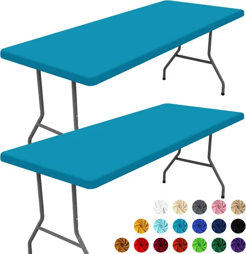 Vista 37 de Moosfor Paquete de 2 manteles rectangulares de elastano de 4 pies, elásticos y ajustables para pícnic, cubierta de mesa de patio elástica y lavable