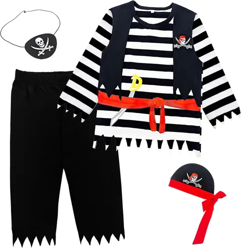 Vista 11 de Toddler Boys Girls Halloween Costume, Cosplay Clothes for Kids, Child Doctor Pirate Role Play T-Shirt Pant Set