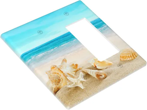 Vista 3 de Cubierta para interruptor de luz, diseño de conchas marinas en la playa, placas de pared de 2 bandas, 1 paquete