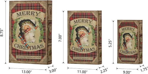 Vista 5 de Glitzhome Juego de 3 cajas decorativas para libros de Navidad, Papá Noel #2