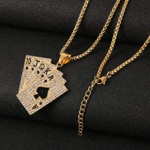 Vista 4 de AsAlways Hip Hop Rock Playing Card Poker CZ Pendant Good Luck Royal Flush Ace of Spade Stainless Steel Necklace