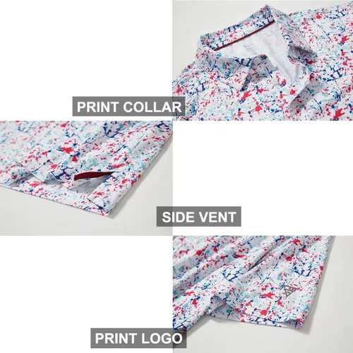 Vista 4 de Camisas polo de golf para hombre, manga corta, a rayas, de rendimiento, absorben la humedad, ajuste seco