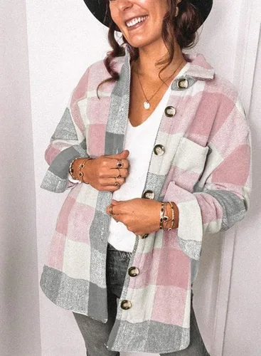 Vista 2 de SHEWIN - Camisas de franela, de manga larga, a cuadros, con solapa y botones para mujer