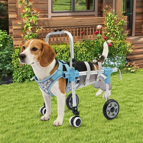 Vista 7 de DYNAMI Silla de ruedas ajustable para perros para patas traseras, silla de ruedas para perro con marco de aluminio y correas transpirables, soporte