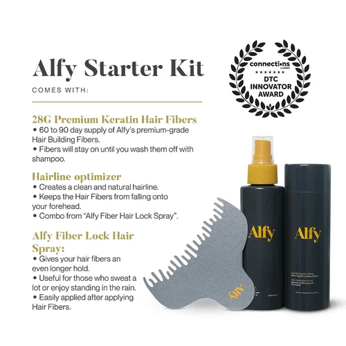 Vista 6 de Alfy Kit de iniciación – Fibras capilares para adelgazar el cabello – Fibras de queratina de primera calidad para hombres y mujeres – Fibras Marrón