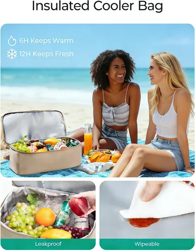 Vista 3 de BAGSMART Bolsa de playa para mujeres, bolsas de malla tipo tote con cremallera, esenciales de vacaciones a prueba de arena con enfriador