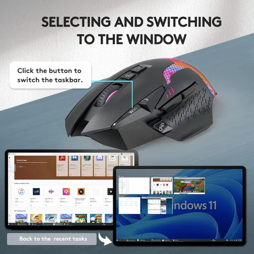 Vista 2 de AOGTUNAL Ratón inalámbrico Bluetooth ergonómico, recargable USB-C, mouse para juegos de computadora con botones laterales de reposamuñecas, 3 modos