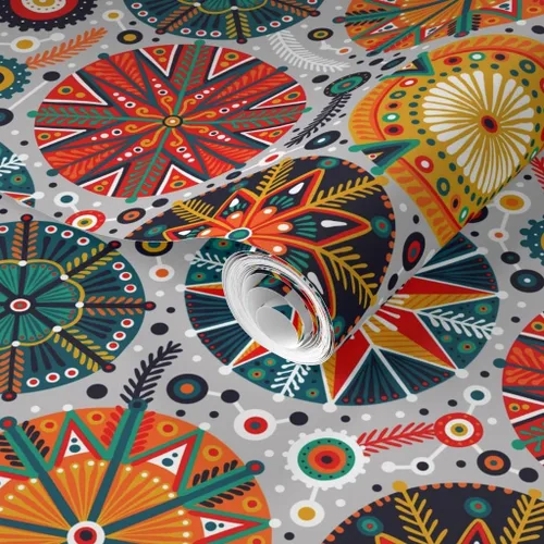 Vista 2 de Spoonflower Muestras de papel tapiz removible - Pysanky Colorido Ornamento Colorido Círculos Abstractos Puntos Psyanky Papel pintado personalizado
