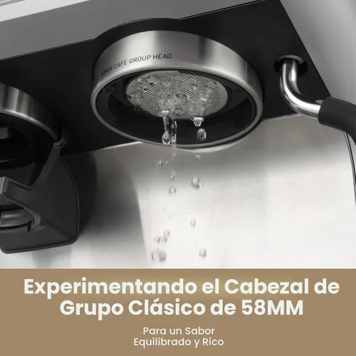 Vista 6 de Gevi Máquina de café expreso de doble caldera con molinillo incorporado, portafiltro comercial de 2.283 in, varita de vapor barista, 31 ajustes