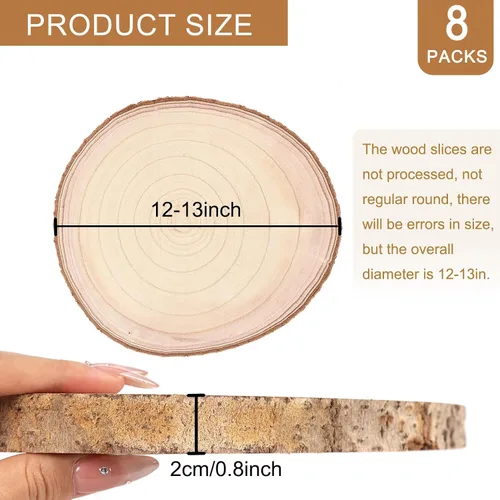 Vista 8 de Adrattnay 8 piezas de rebanadas de madera para centros de mesa de 12 a 13 pulgadas, círculos redondos de madera de Paulownia para decoración