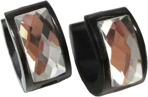 Vista 11 de Aretes de aro de acero inoxidable con cristal multicolor negro para hombres y mujeres