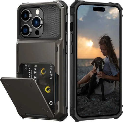 Vista 14 de Nvollnoe Compatible con iPhone 15 Funda con ranura para tarjetas, resistente, protectora de doble capa, a prueba de golpes, ranura oculta
